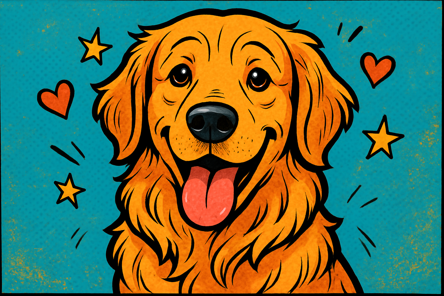 Generiere mir ein Hundeportrait in Comic Stil. Verwende dafür einen Golden Retriever